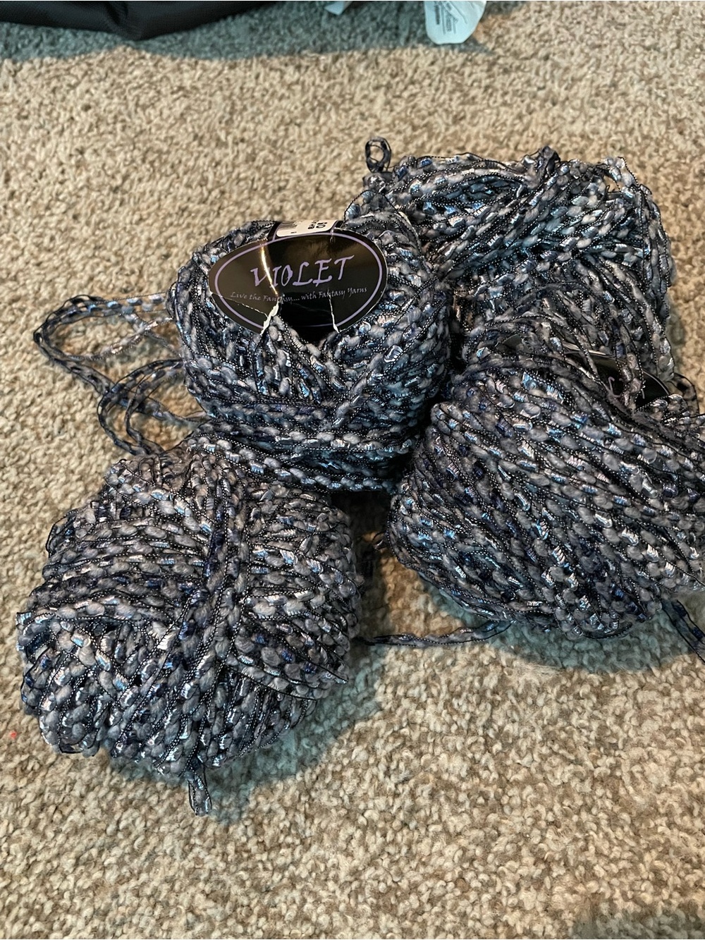 Violet Textured Ribbon Ladder Yarn - Gray & Navy Metallic 4 skeins
